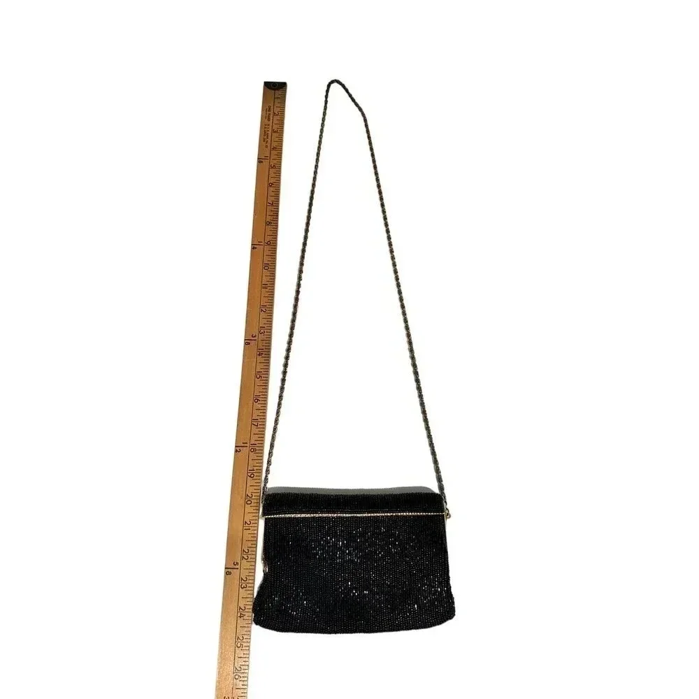 Vintage Women's Rectangle Shape Black Beaded Handbag Purse
